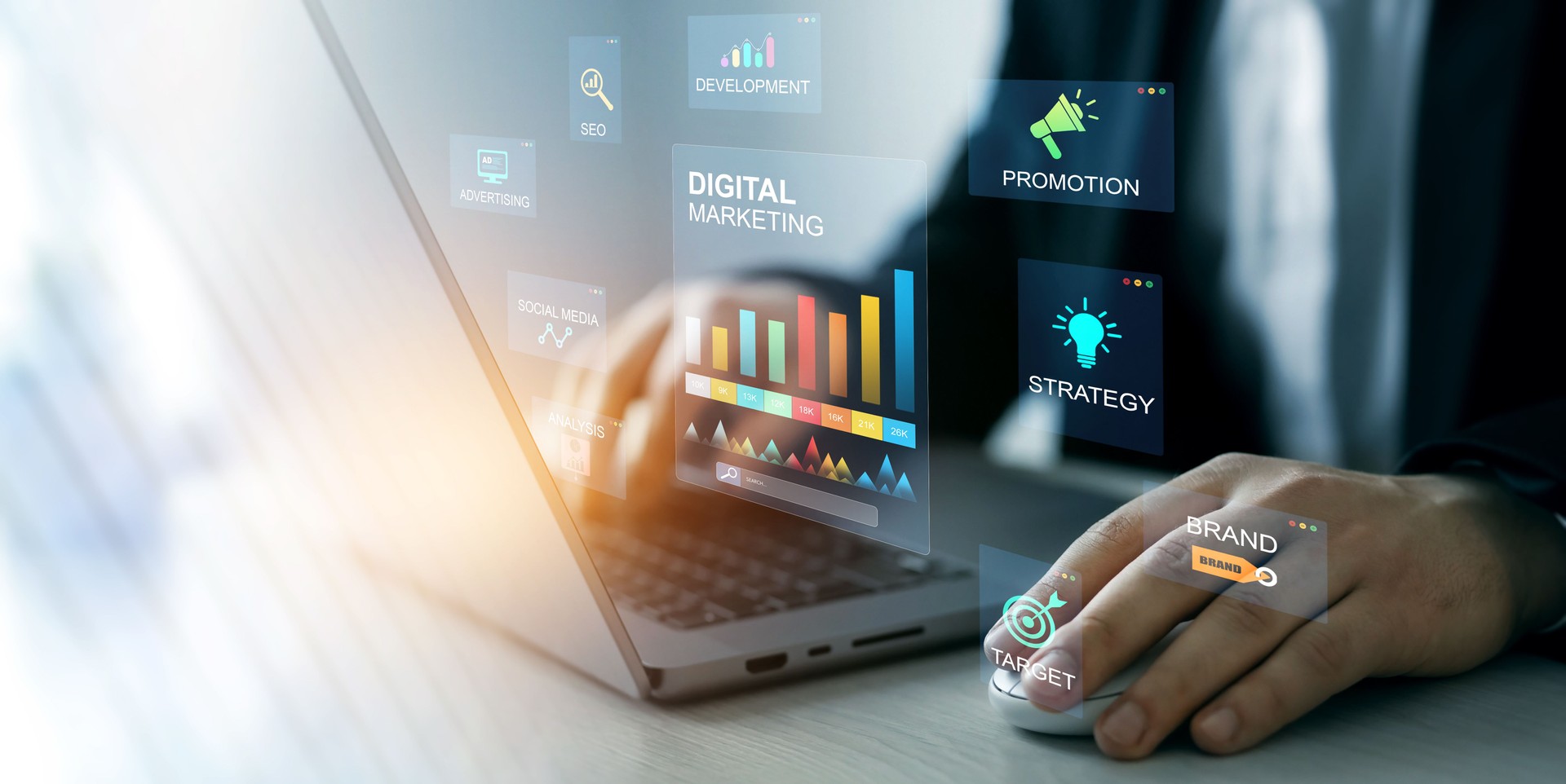 Digital Marketing development and goals strategy.Attract organic traffic for big sales.	Digital marketing for promotion of products with social media, email, website and channel search engine.